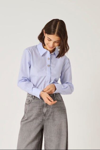 JDY - Jdysoho L/S Loose Striped Shirt - 4950438 White Cashmere Blue Skjorter