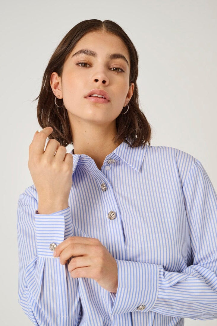 JDY - Jdysoho L/S Loose Striped Shirt - 4950438 White Cashmere Blue Skjorter
