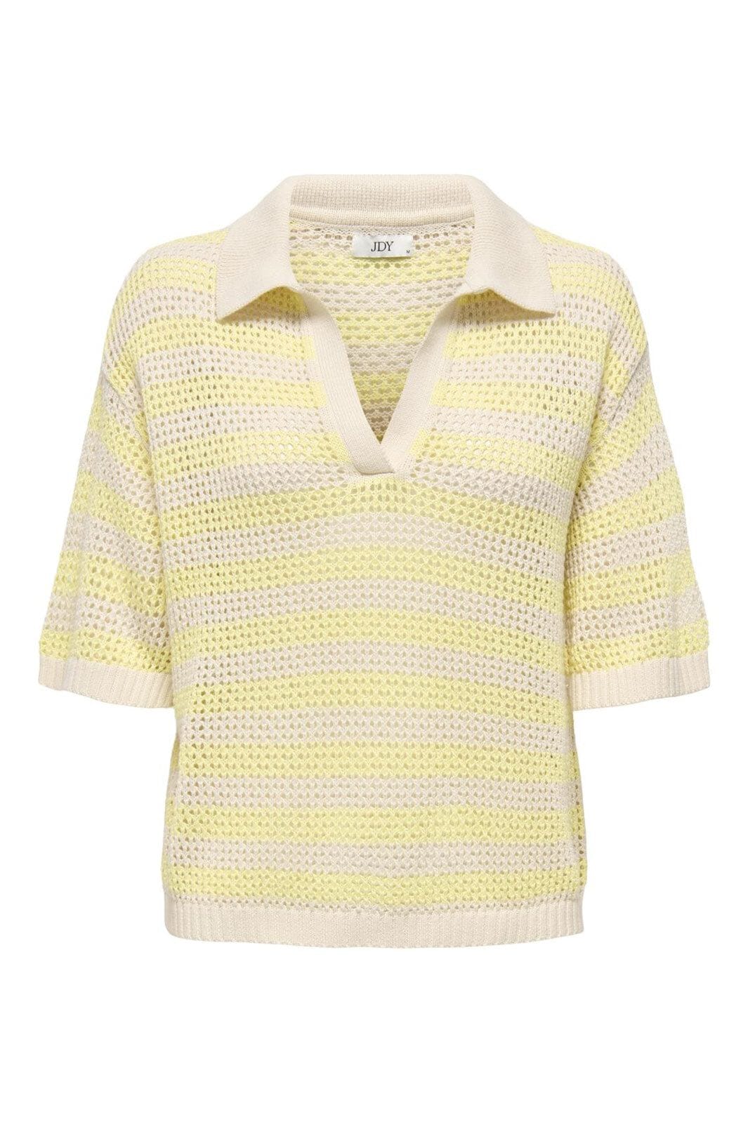 JDY - Jdytikka S/S Polo Pullover Knt - 4891512 Birch French Vanilla Stripes