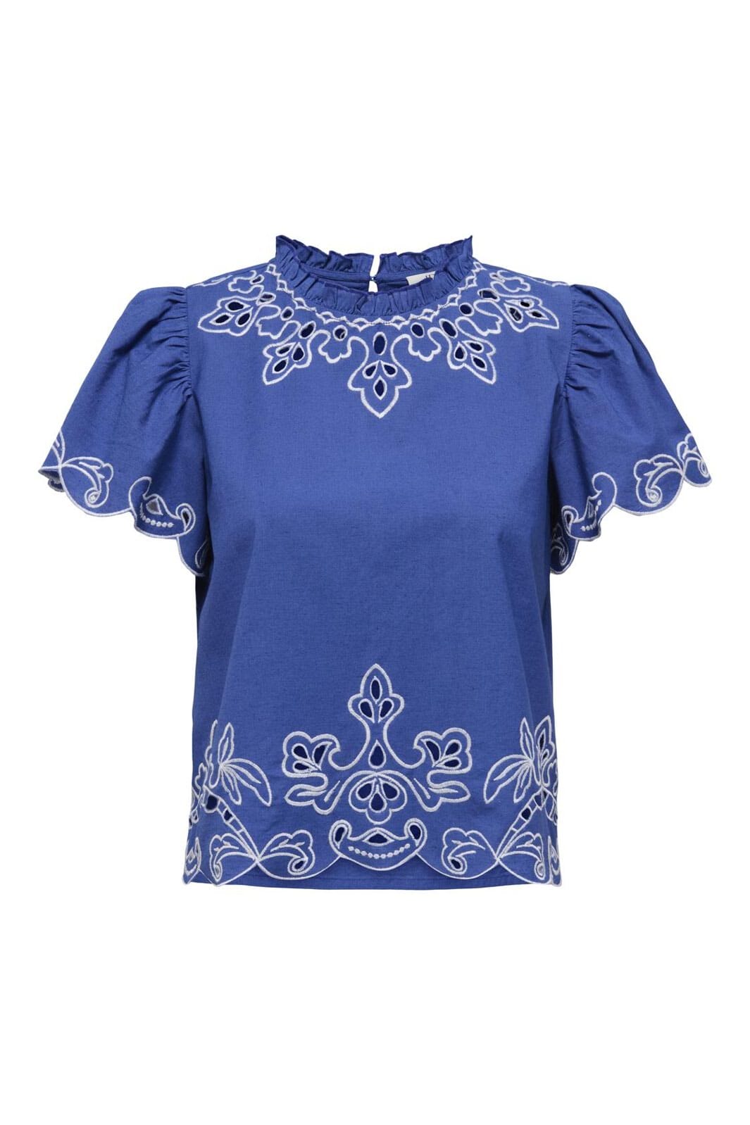 JDY - Jdyvera S/S Embroidery Top - 4938525 Orient Blue W. Embroidery