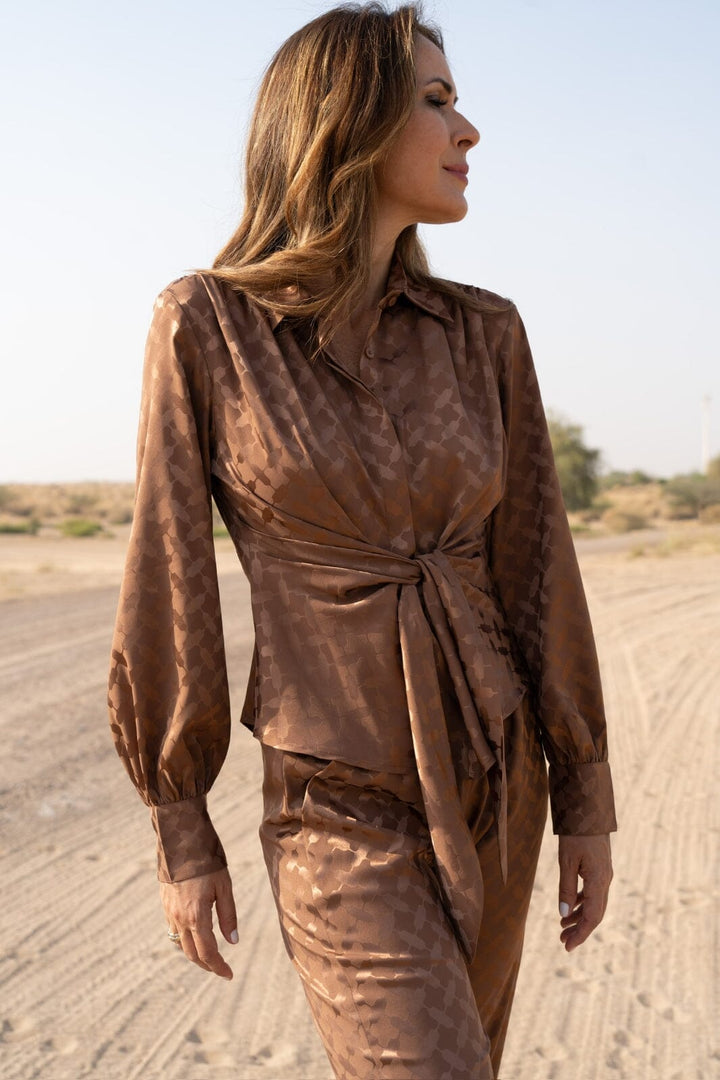 Karmamia - Lee Shirt - Camel Keffiyeh Jacquard