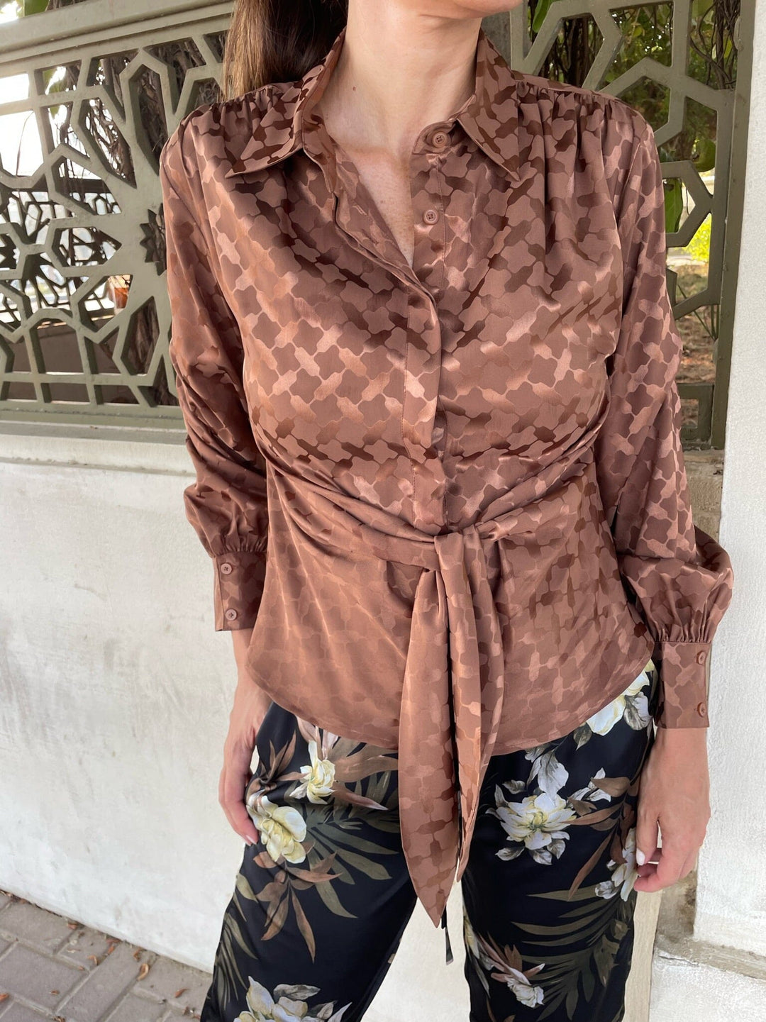 Karmamia - Lee Shirt - Camel Keffiyeh Jacquard