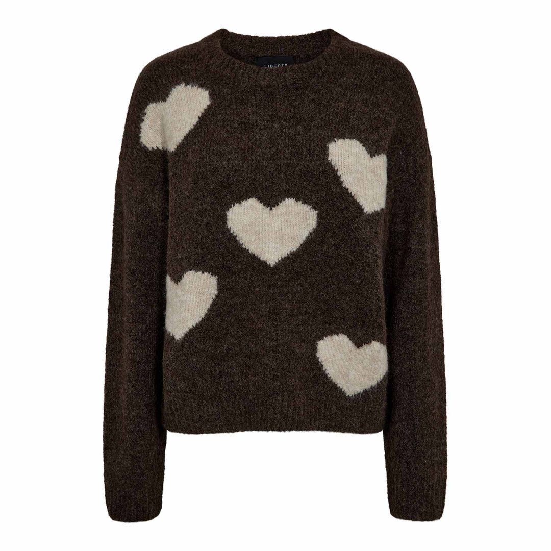 Liberte - Fro Heart Pullover 22259 - Chocolate Ivory Heart Strikbluser