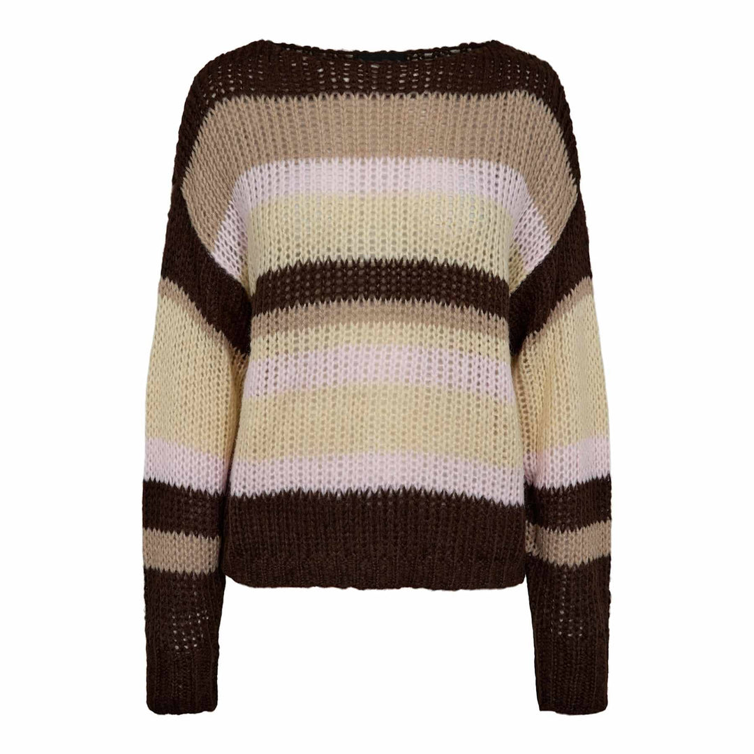 Liberte - Frodine Stripe Pullover 22261 - Choco Rose Ivory Stripe Strikbluser