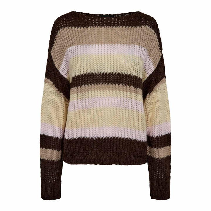 Liberte - Frodine Stripe Pullover 22261 - Choco Rose Ivory Stripe Strikbluser