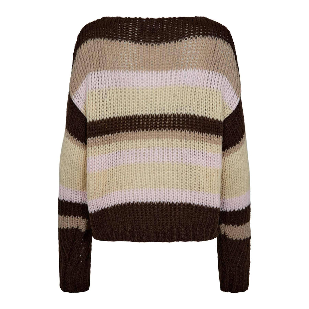 Liberte - Frodine Stripe Pullover 22261 - Choco Rose Ivory Stripe Strikbluser