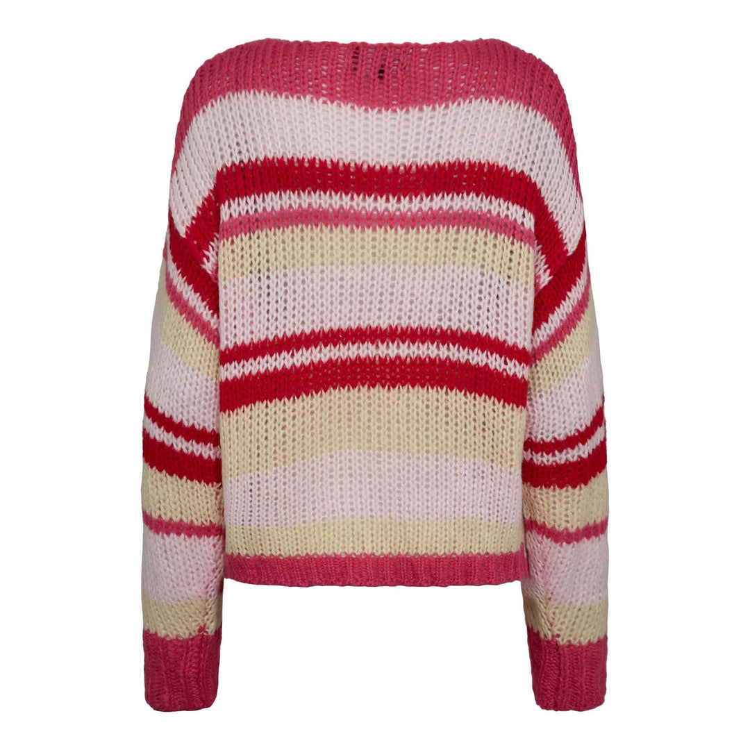 Liberte - Frodine Stripe Pullover 22261 - Pink Red Rose Stripe Strikbluser