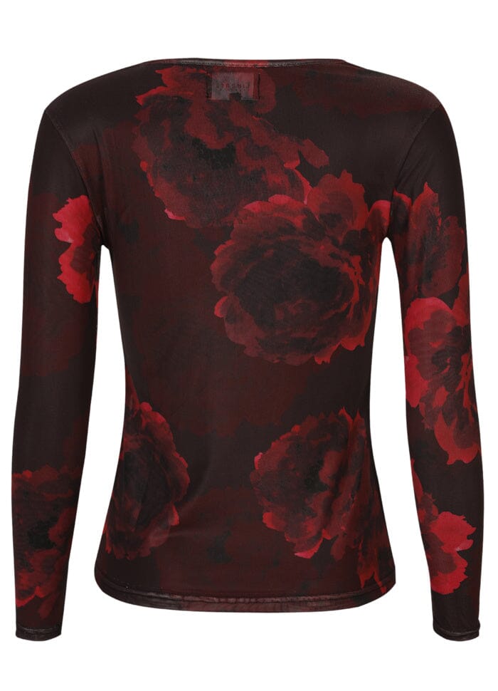 Liberte - Mesh-Ls-Tshirt 22065 - Black Bordeaux Flower Bluser
