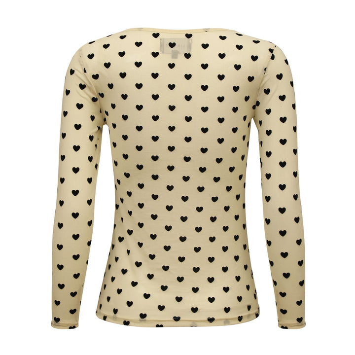 Liberte - Mesh-Ls-Tshirt 22065 - Ivory Black Flock Heart T-shirts