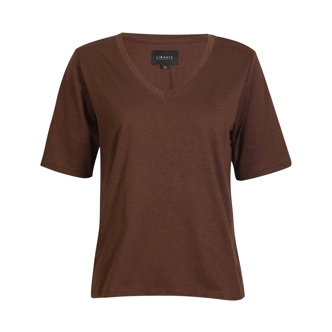 Liberte - Ulla-Ss-Vneck-Tshirt 21675 - Dark Brown T-shirts