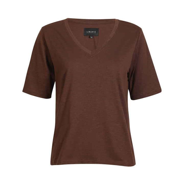 Liberte - Ulla-Ss-Vneck-Tshirt 21675 - Dark Brown T-shirts