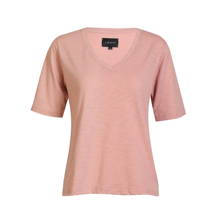 Liberte - Ulla-Ss-Vneck-Tshirt 21675 - Dusty Rose T-shirts