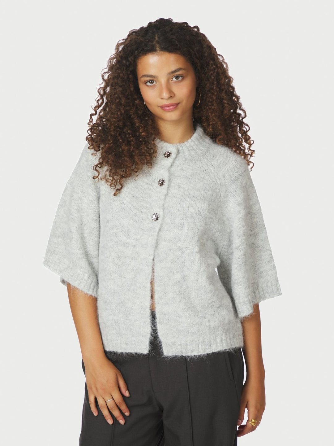 Neo Noir - Benuta Fluffy Knit Cardigan 165816 - 103 - Light Grey Melange Cardigans