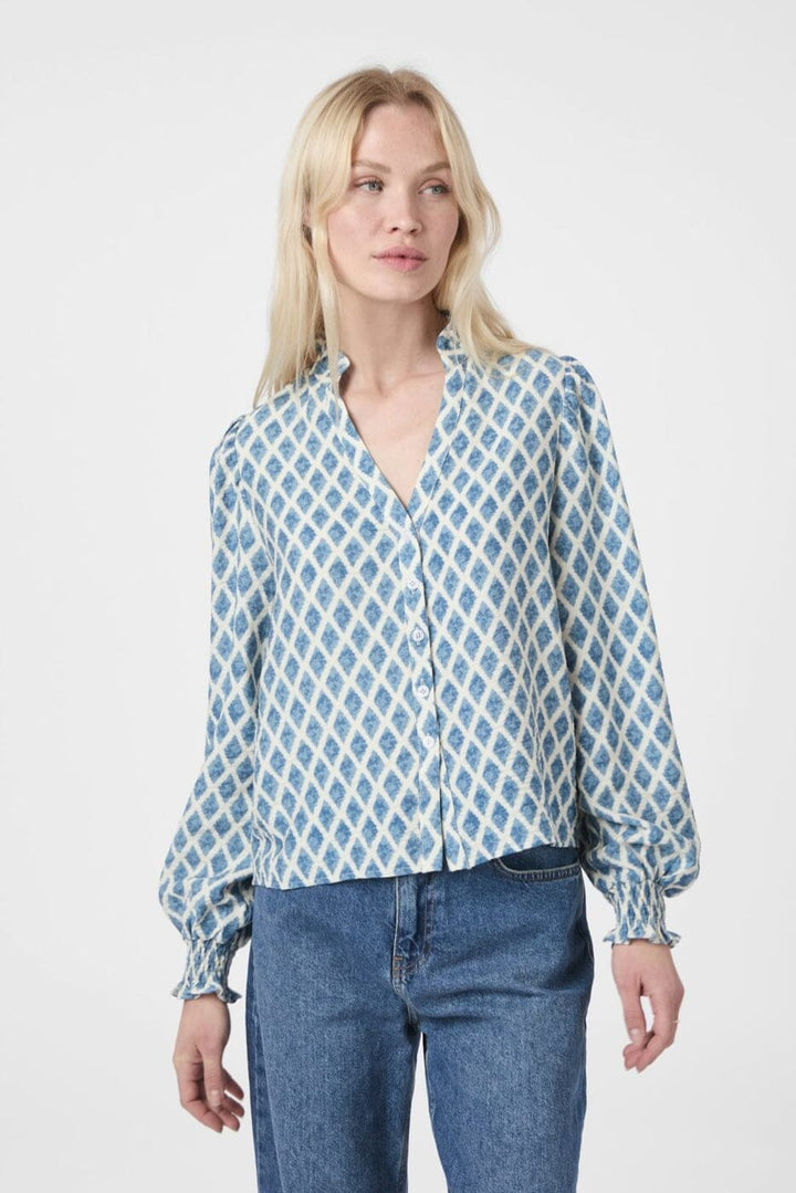 Neo Noir - Delsie Print Blouse 166222 - 407 - Smoke Blue