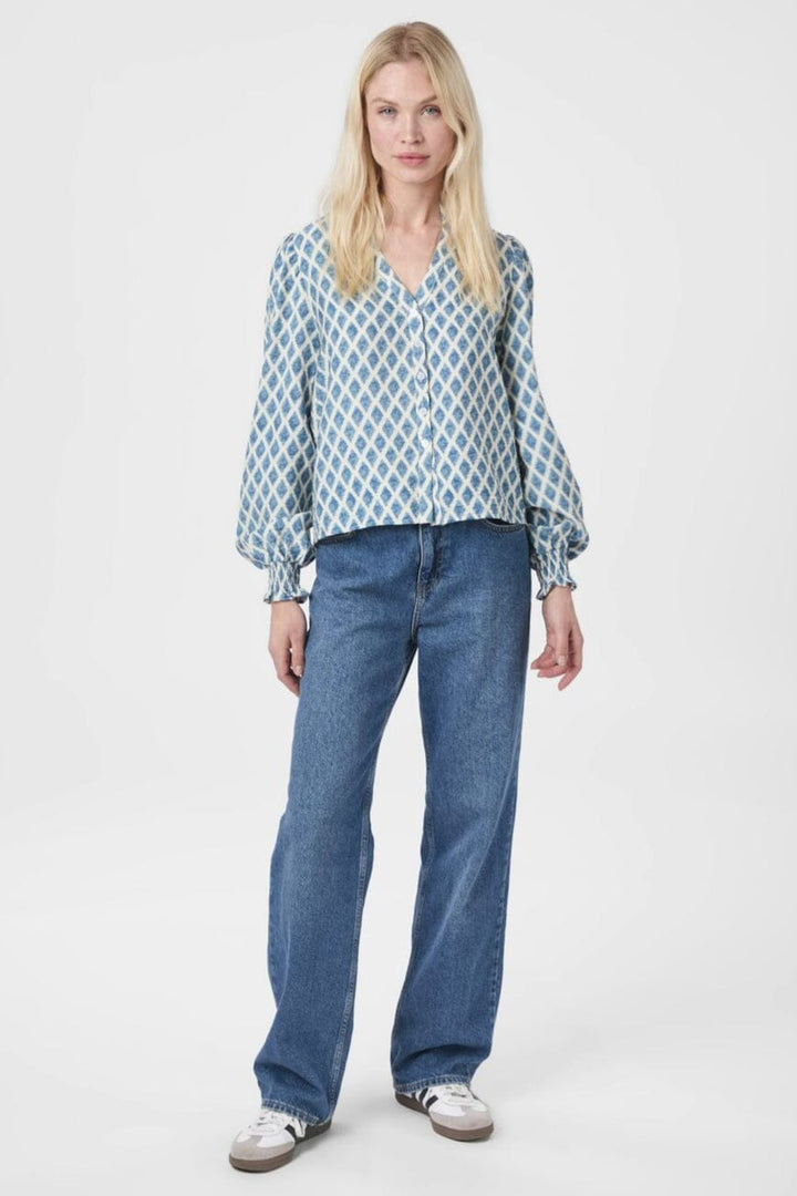 Neo Noir - Delsie Print Blouse 166222 - 407 - Smoke Blue