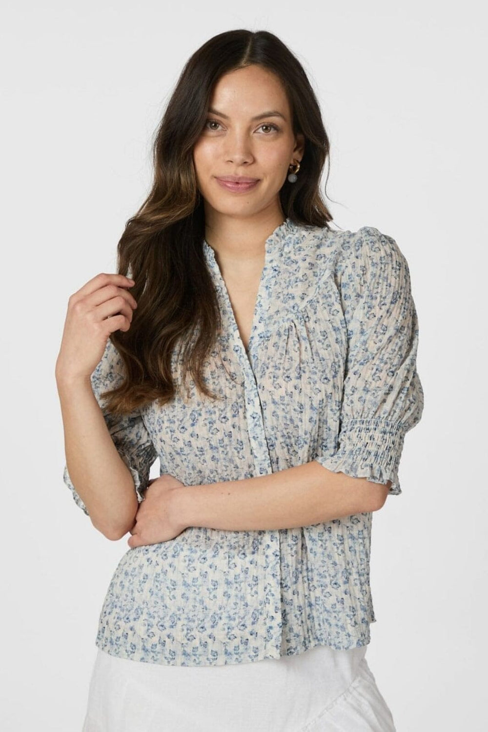 Neo Noir - Diana Misty Floral Blouse 166084 - 140 - Blue