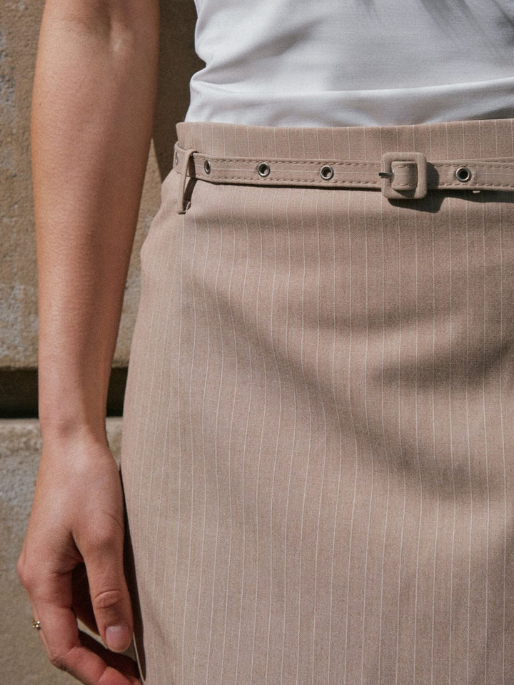 Neo Noir - Donte Melange Pinstripe Skirt 164593 - 119 - Sand Melange Nederdele