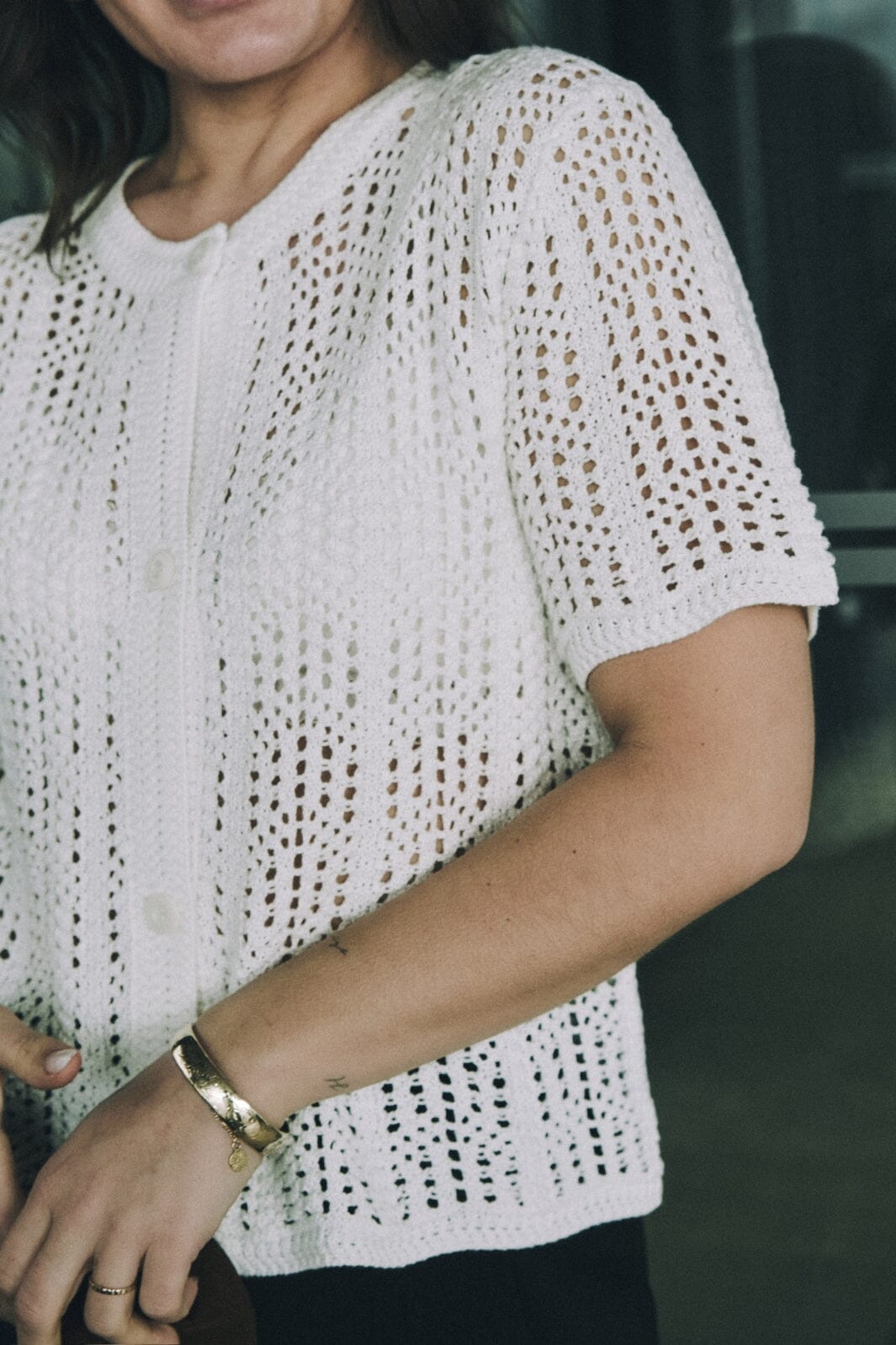 Neo Noir - Ellen Crochet Knit Cardigan 161641 - 120 - White Cardigans