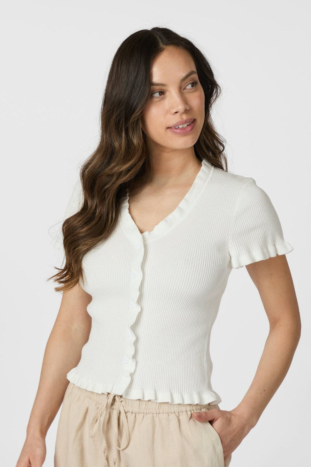 Neo Noir - Esla Frill Knit Tee 164432 - 121 - Off White