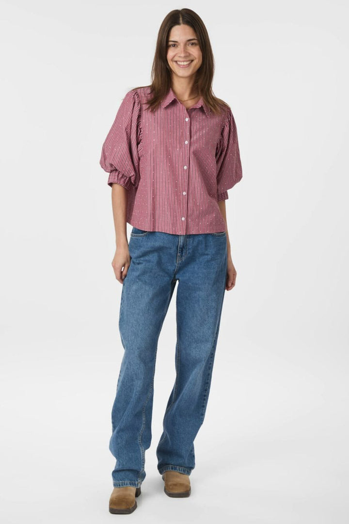 Neo Noir - Etta Soft Stripe Stone Shirt 166416 - 393 - Dark Rose