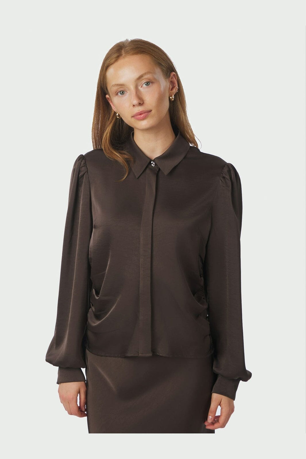 Neo Noir - Fransala Heavy Sateen Shirt 166635 - 676 - Dark Brown