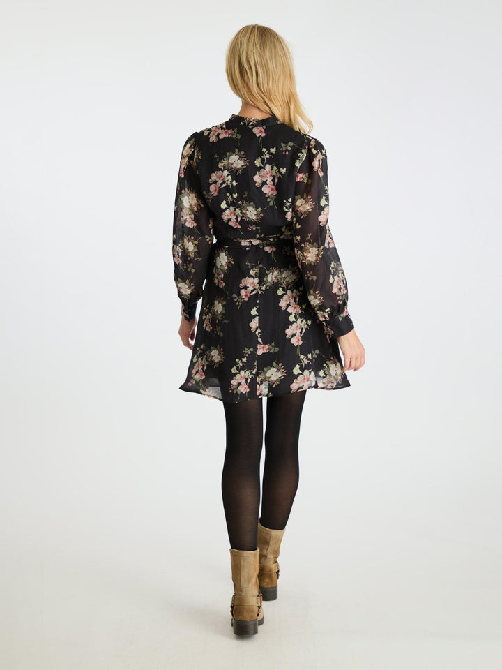 Neo Noir - Heidi Print Flower Dress - Black Kjoler