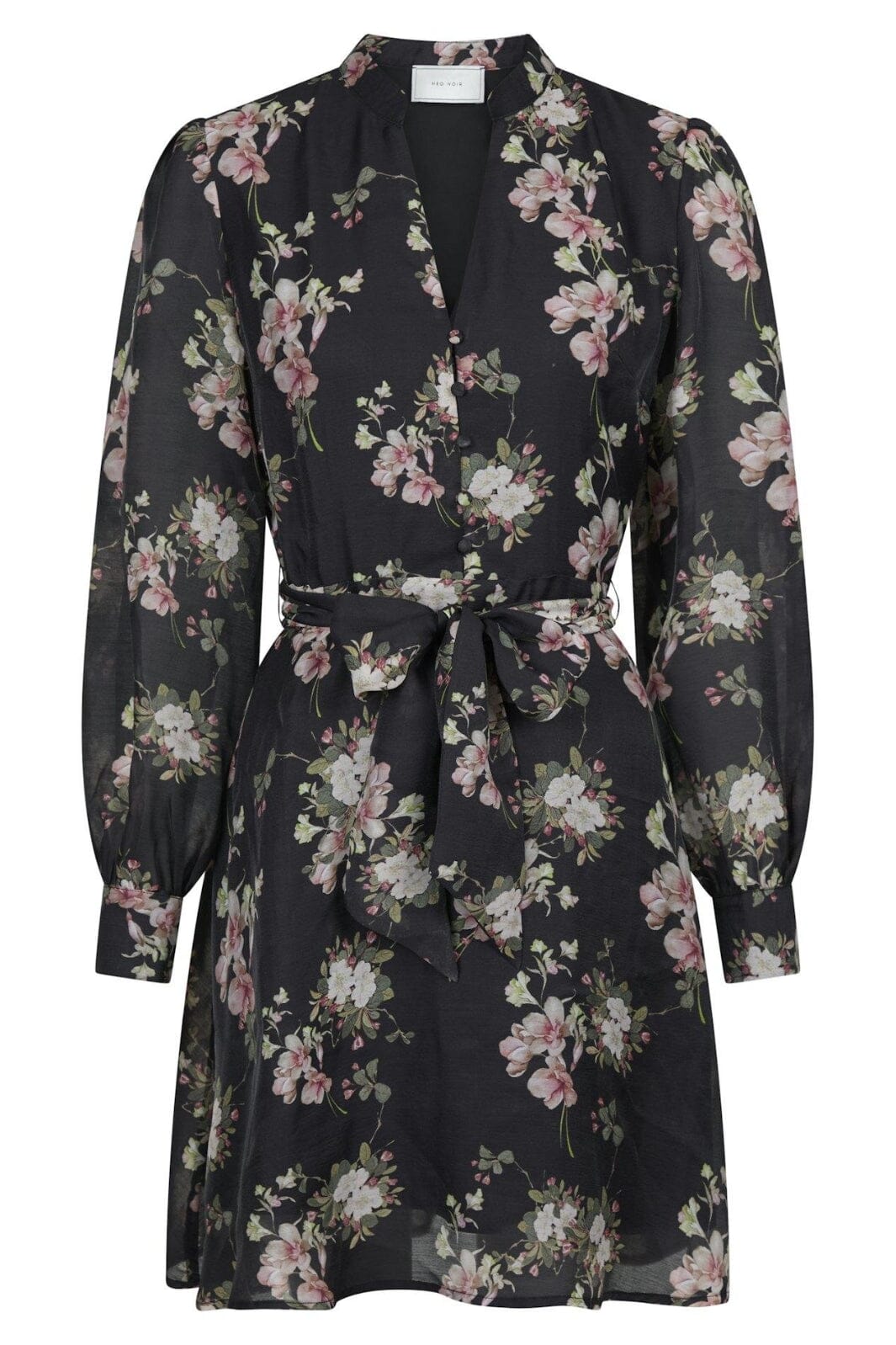 Neo Noir - Heidi Print Flower Dress - Black Kjoler
