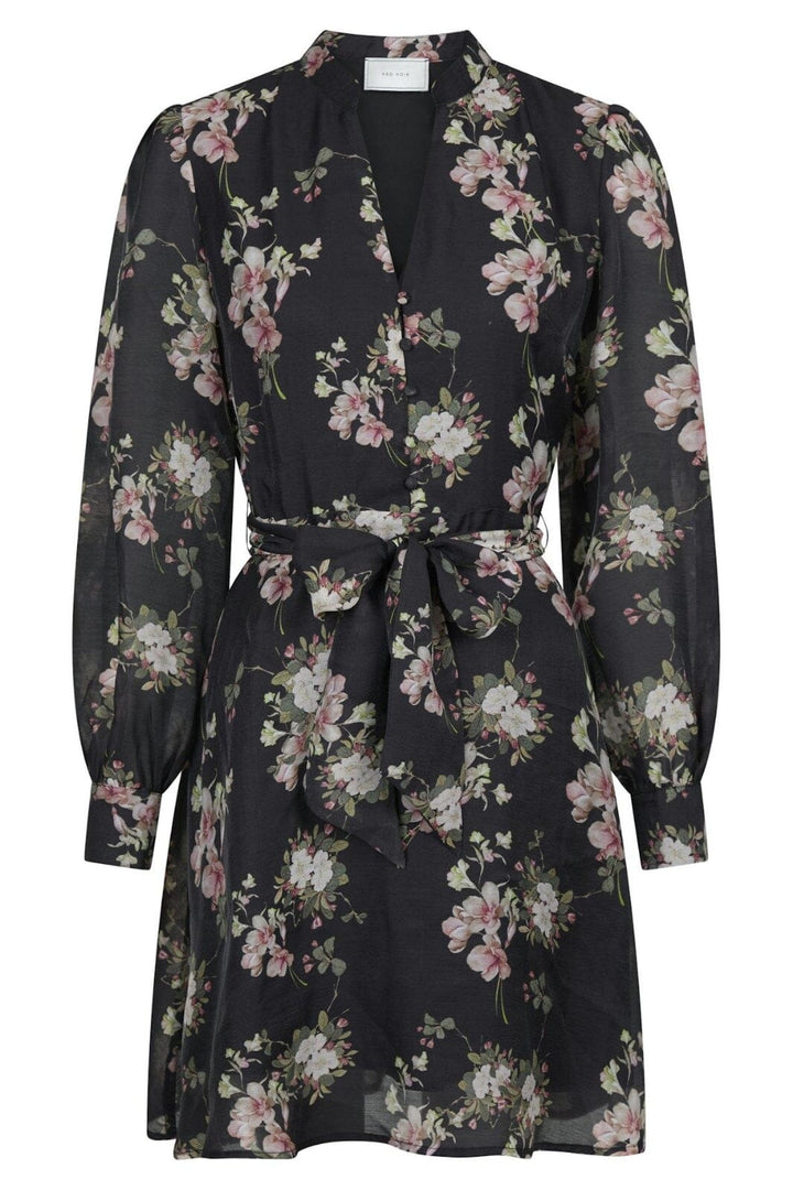 Neo Noir - Heidi Print Flower Dress - Black Kjoler