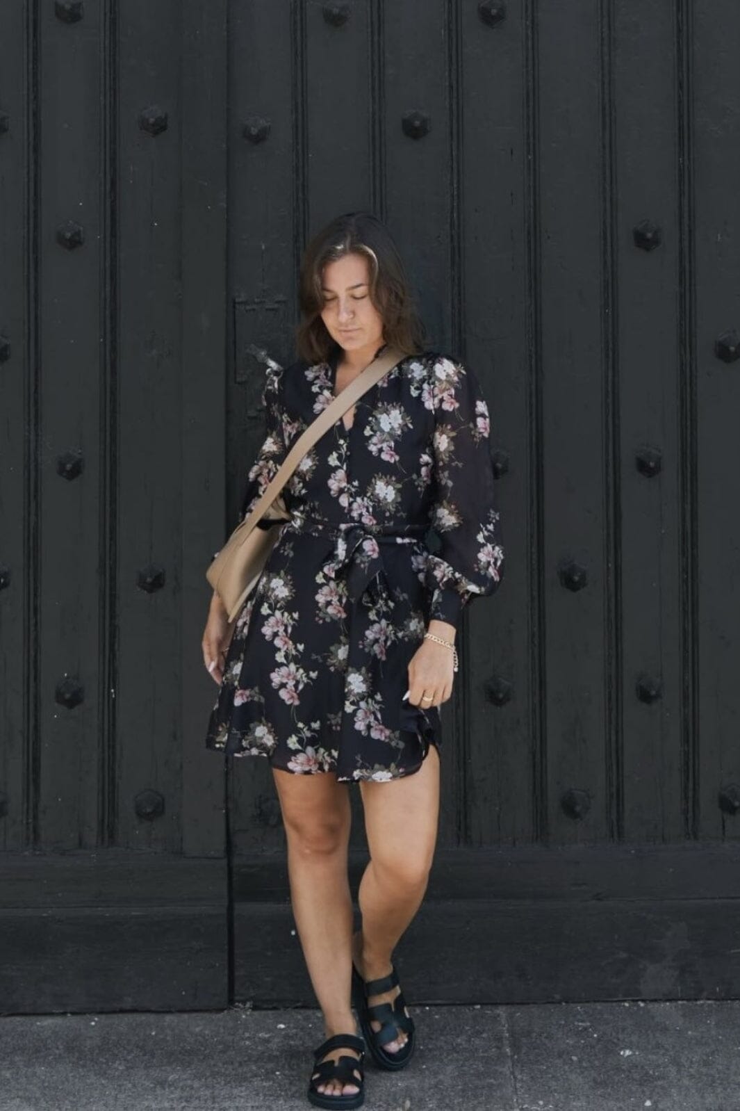 Neo Noir - Heidi Print Flower Dress - Black Kjoler