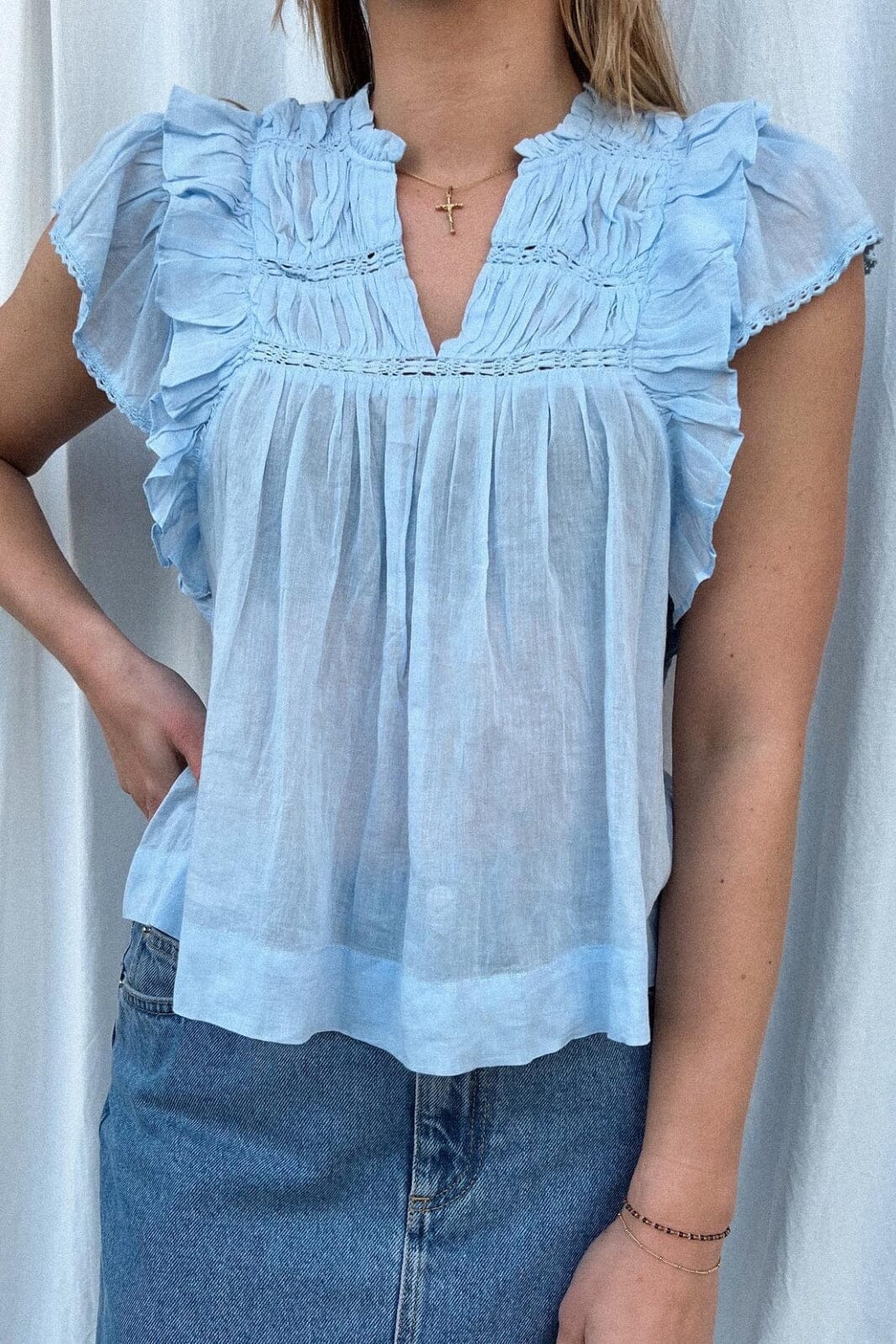 Neo Noir - Jayla S Voile Top - Light Blue Bluser