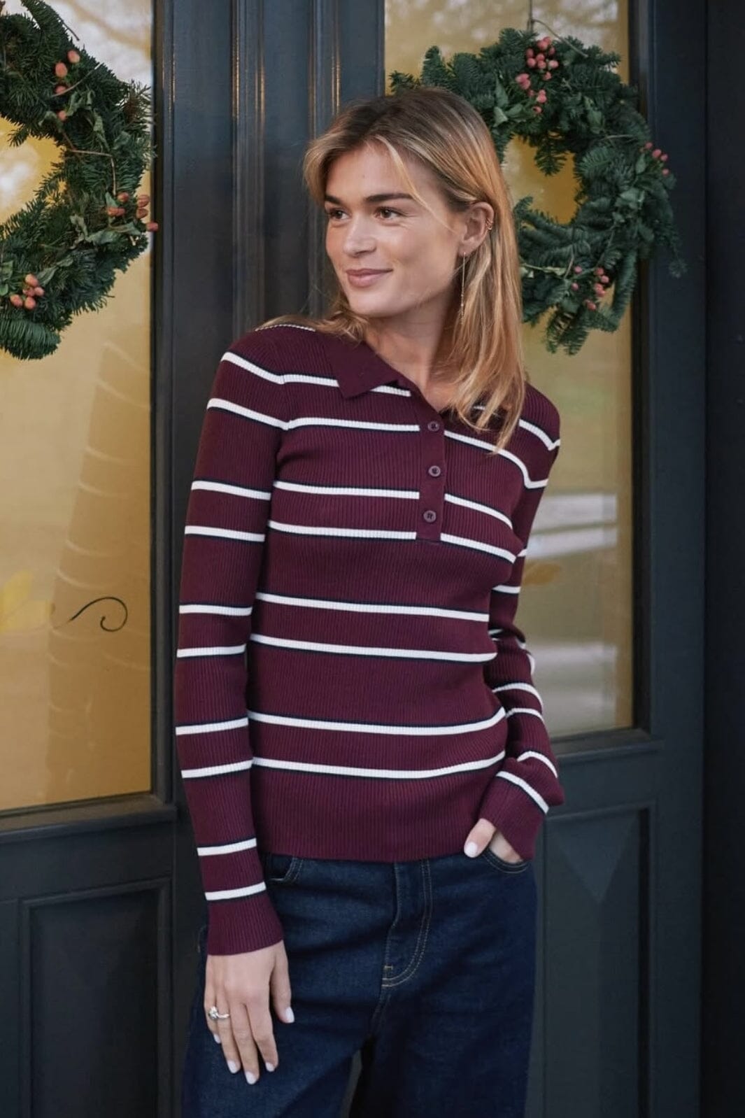 Neo Noir - Jillan Polo Knit Blouse 164431 - Wine Bluser