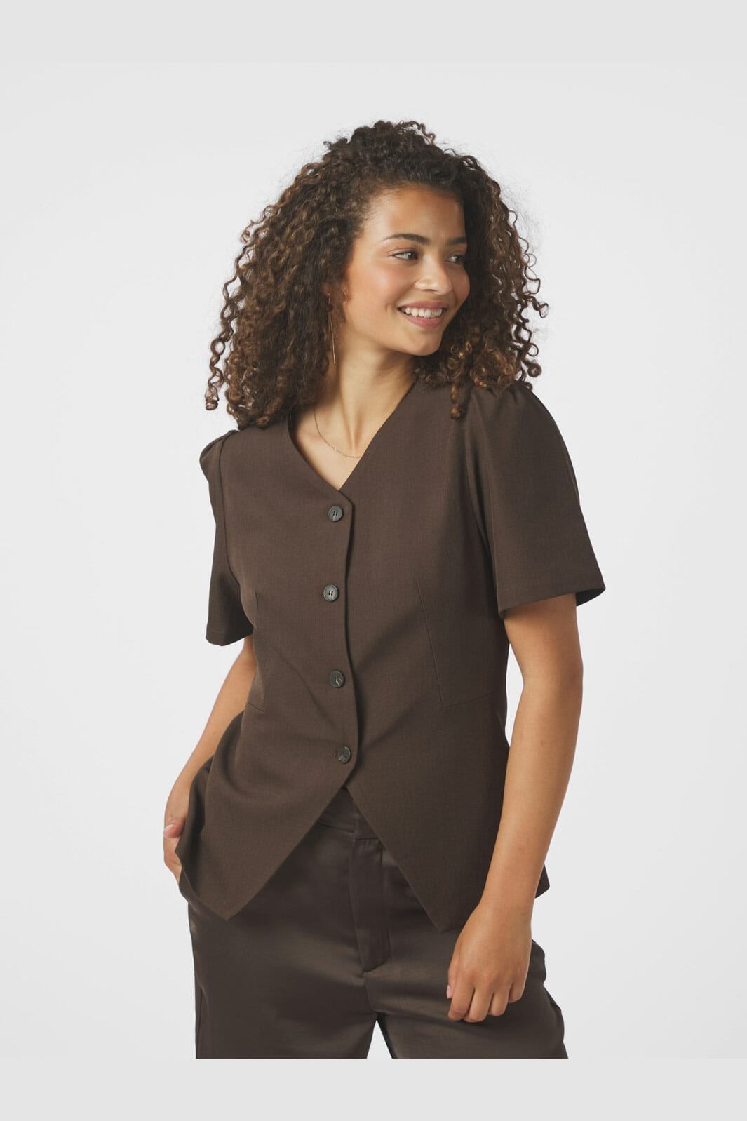 Neo Noir - Jules Structure Blouse 165065 - 676 - Dark Brown