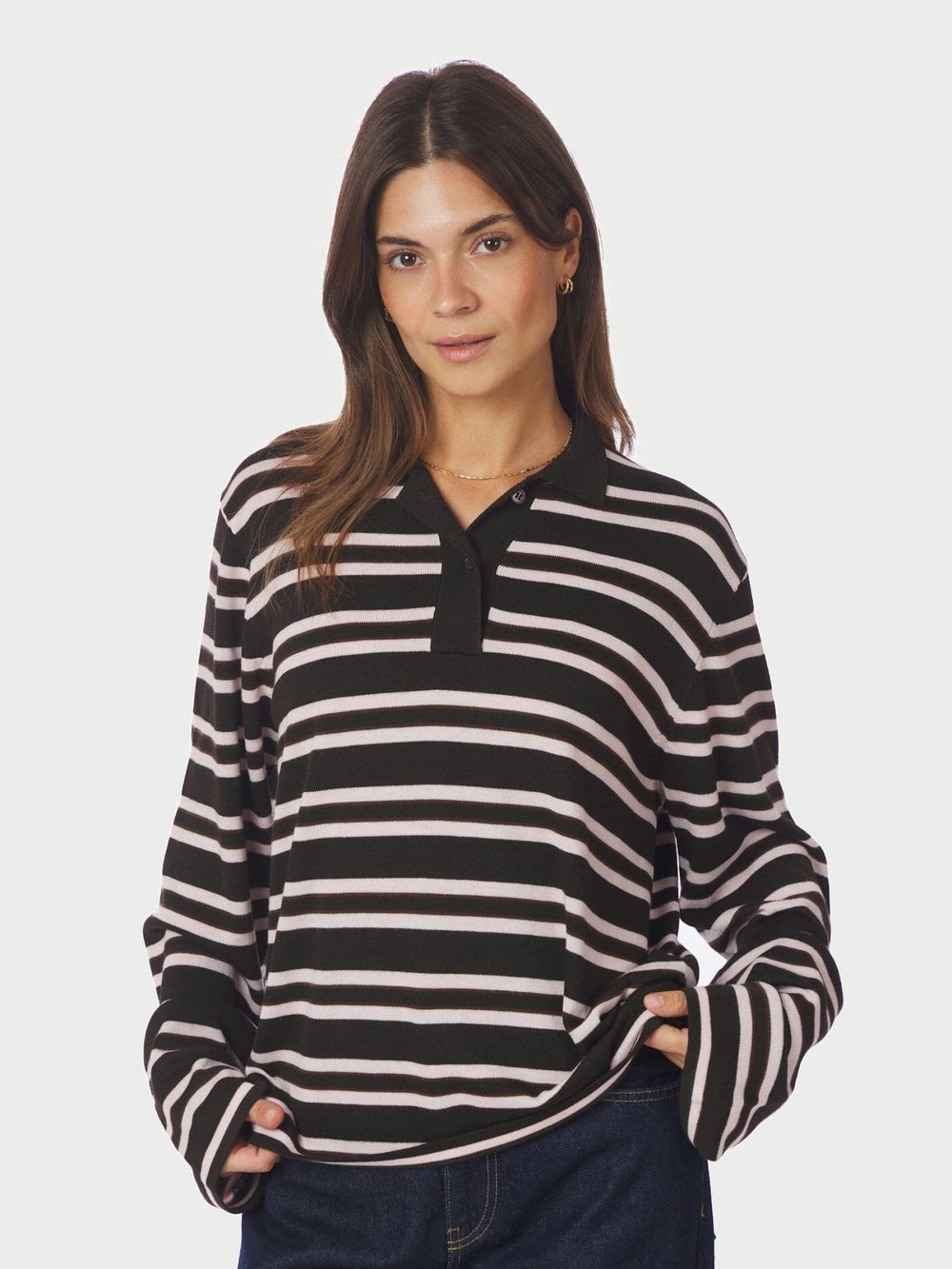 Neo Noir - Mala Polo Knit Blouse 167213 - 676 - Dark Brown Bluser