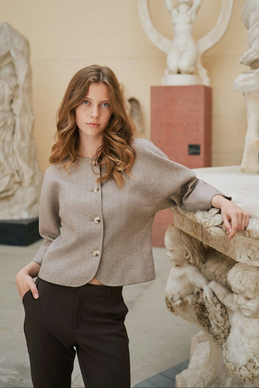 Neo Noir - Mesto Light Herringbone Jacket 167015 - 387 - White/Brown Blazere