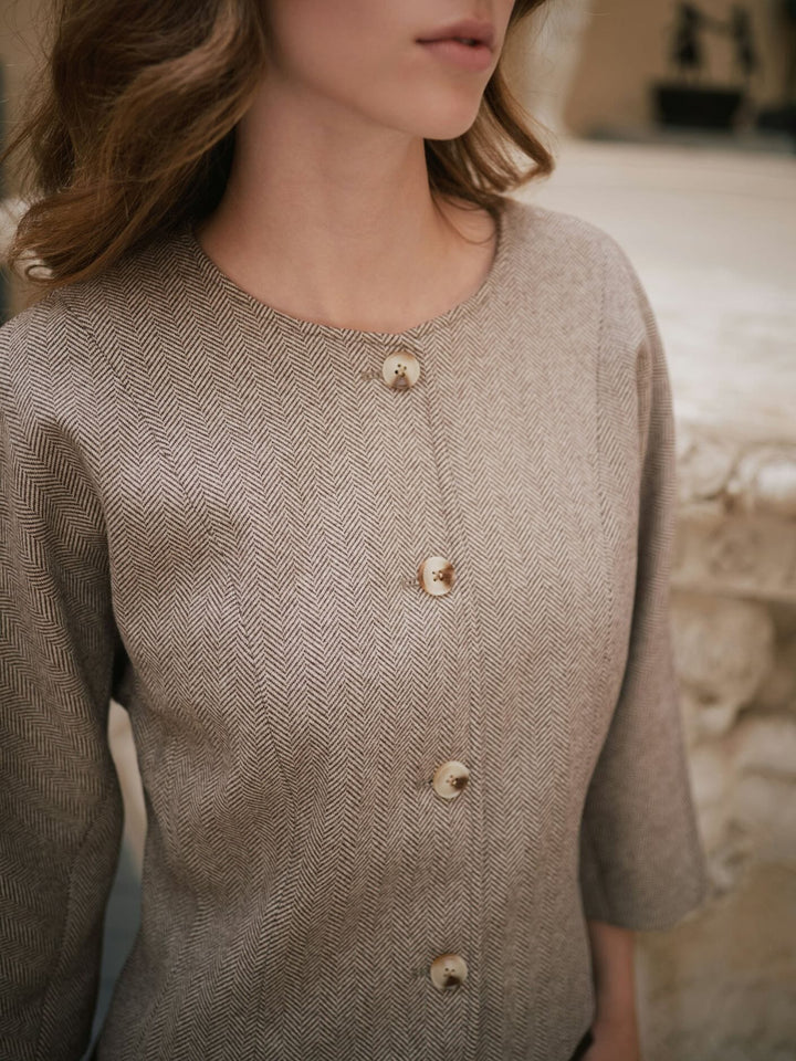 Neo Noir - Mesto Light Herringbone Jacket 167015 - 387 - White/Brown Blazere