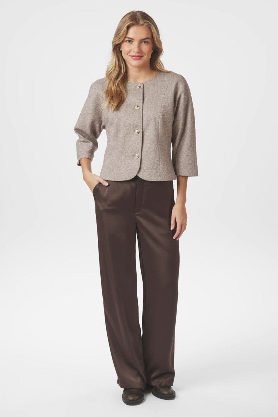 Neo Noir - Mesto Light Herringbone Jacket 167015 - 387 - White/Brown