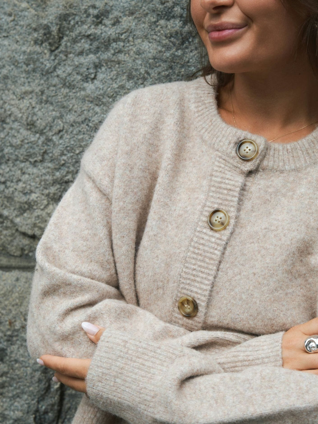 Neo Noir - Muki Knit Cardigan 165089 - 119 - Sand Melange Cardigans