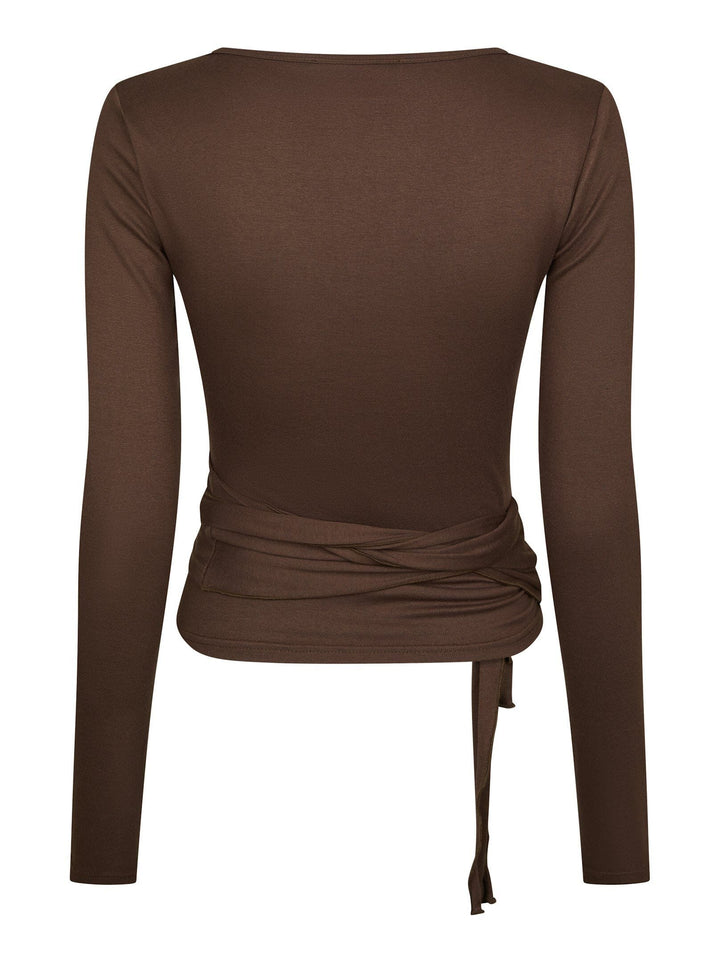 Neo Noir - Nia Jersey Wrap Blouse 165501 - 584 - Chocolate Brown Bluser