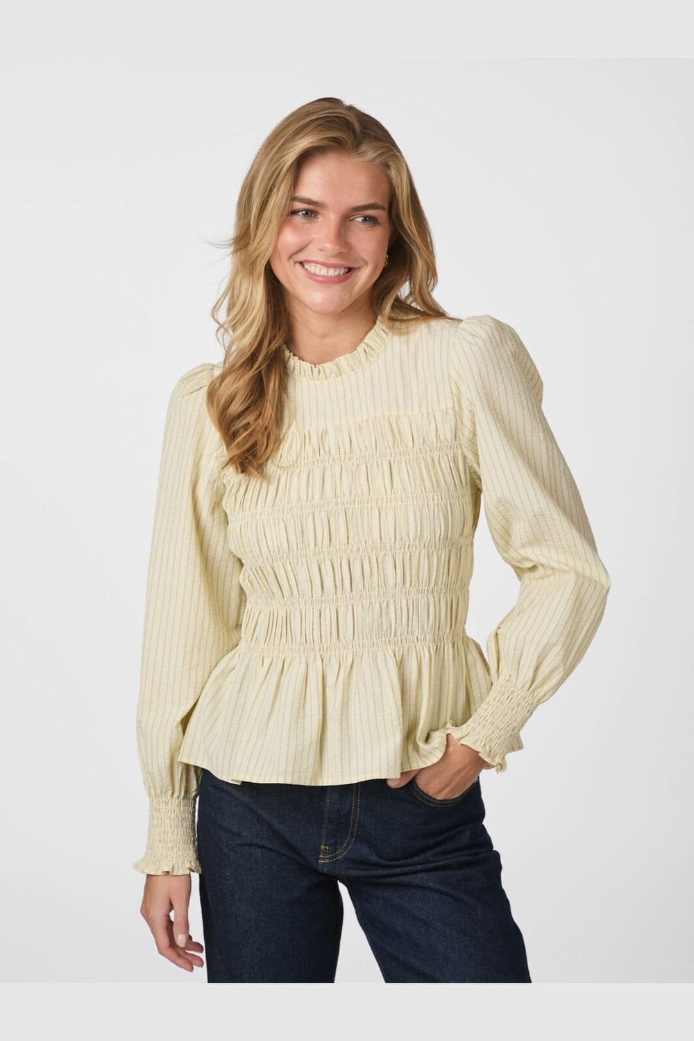 Neo Noir - Possa Crepe Stripe Blouse 166413 - 191 - Light Yellow