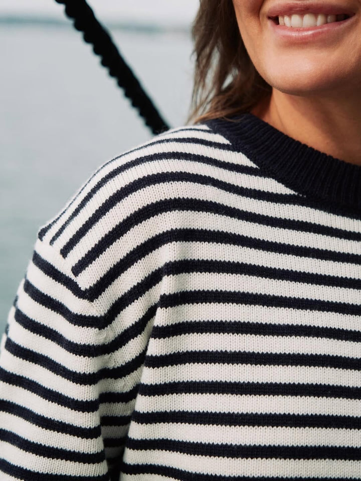 Neo Noir - Rivi Stripe Knit Sweater 164957 - 764 - White/Navy Strikbluser