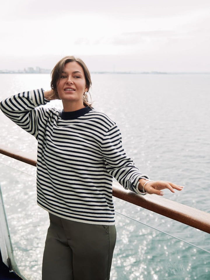 Neo Noir - Rivi Stripe Knit Sweater 164957 - 764 - White/Navy Strikbluser