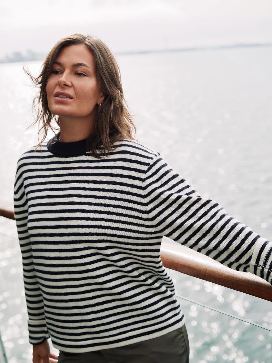 Neo Noir - Rivi Stripe Knit Sweater 164957 - 764 - White/Navy Strikbluser