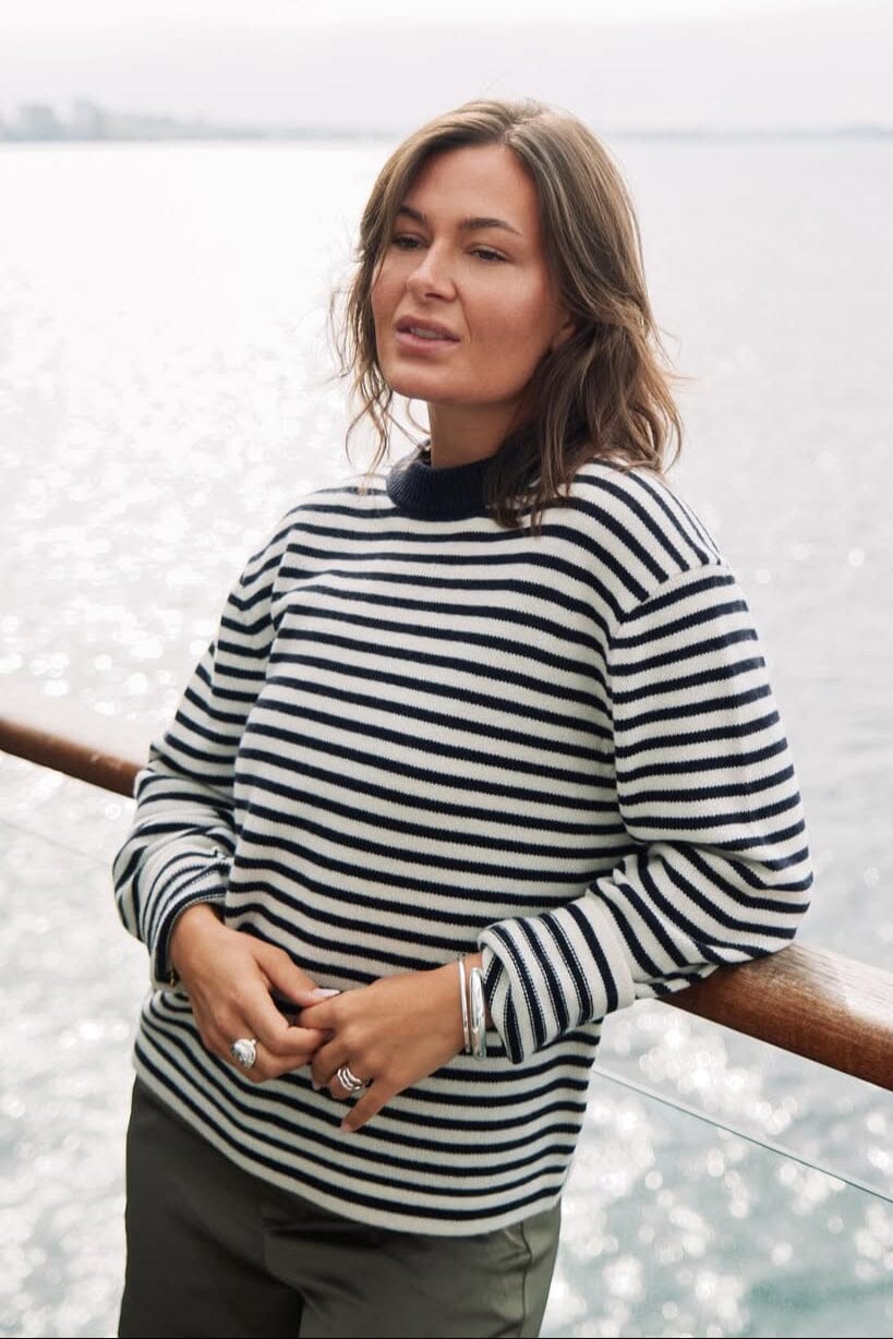 Neo Noir - Rivi Stripe Knit Sweater 164957 - 764 - White/Navy Strikbluser