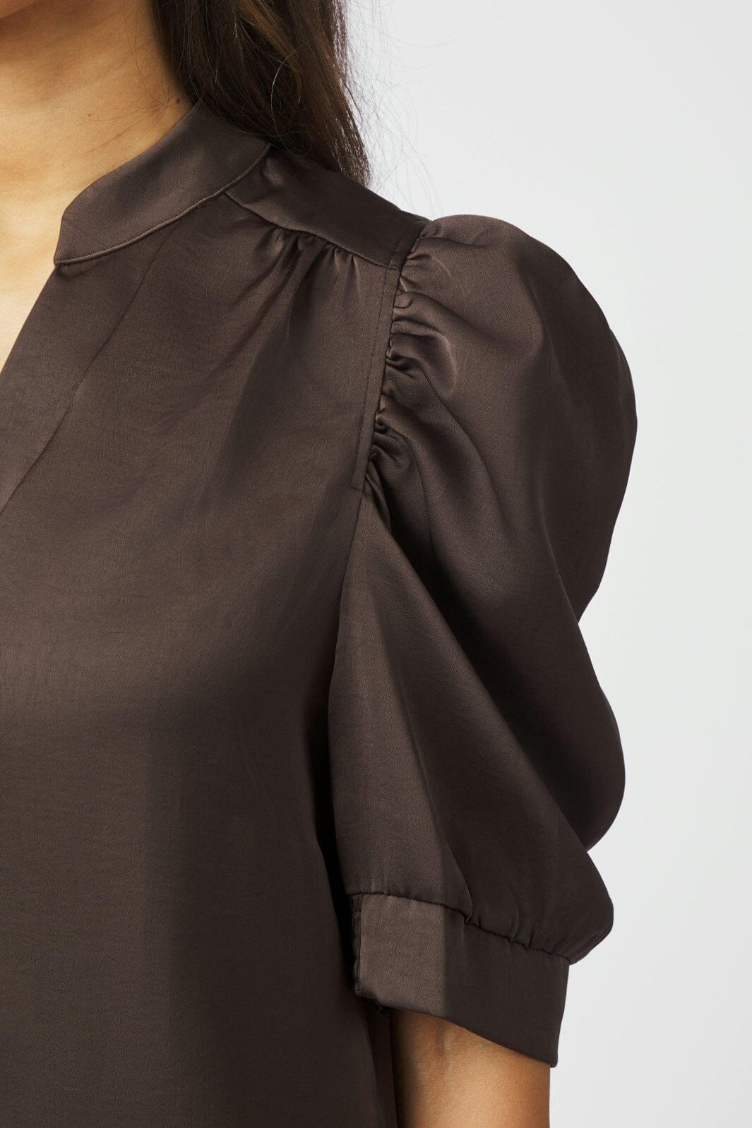 Neo Noir - Roella Heavy Sateen Blouse 162590 - 676 - Dark Brown