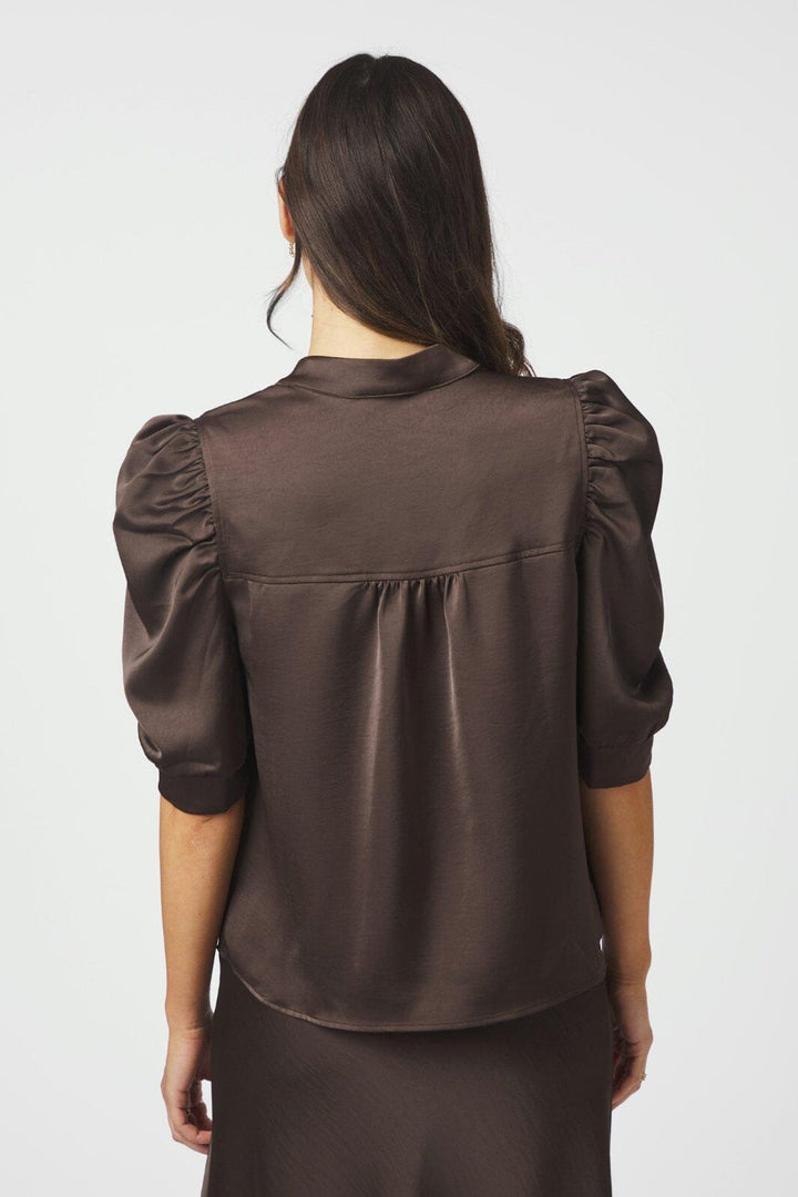 Neo Noir - Roella Heavy Sateen Blouse 162590 - 676 - Dark Brown