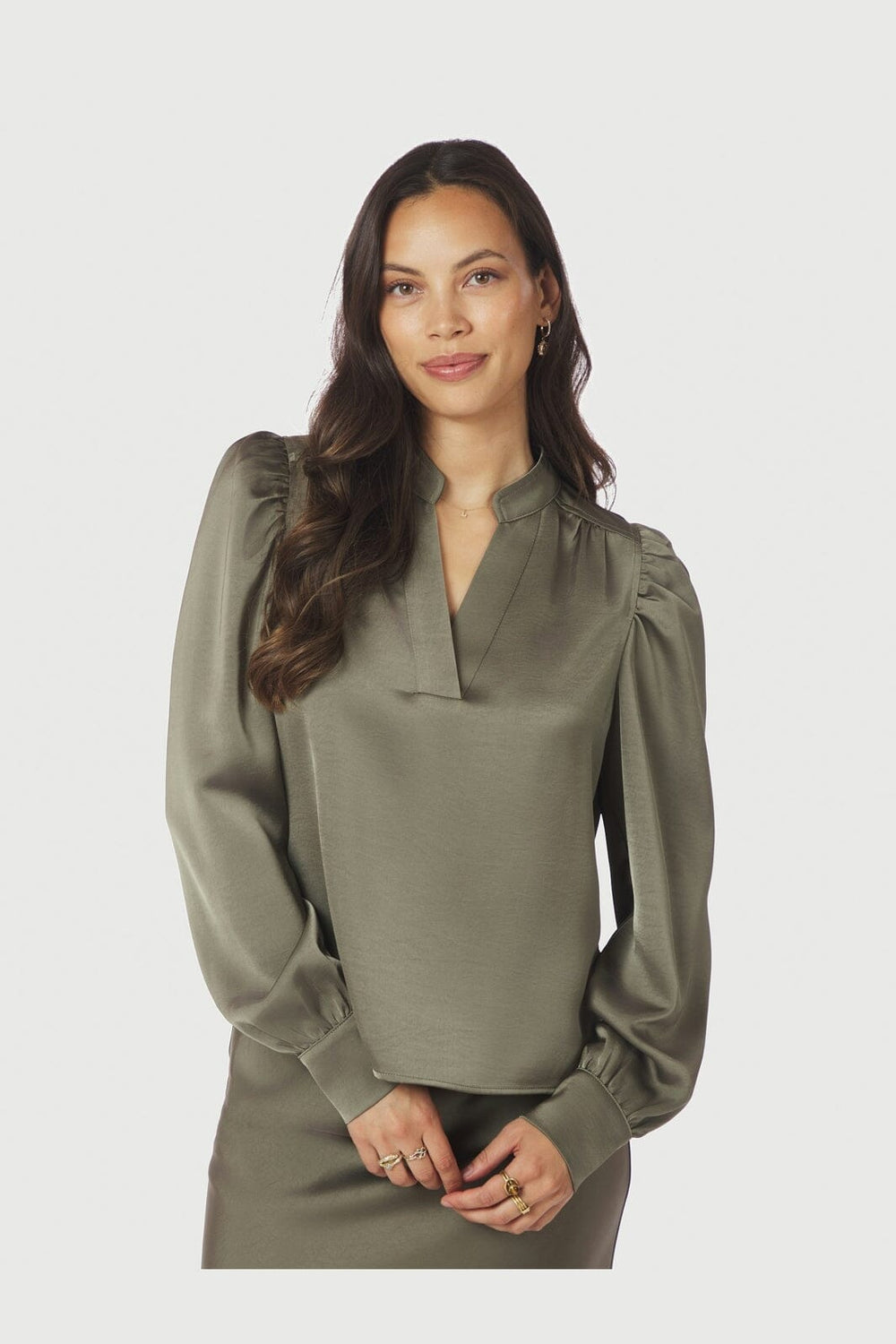 Neo Noir - Rosslyn Heavy Sateen Blouse 163769 - 255 - Cold Army