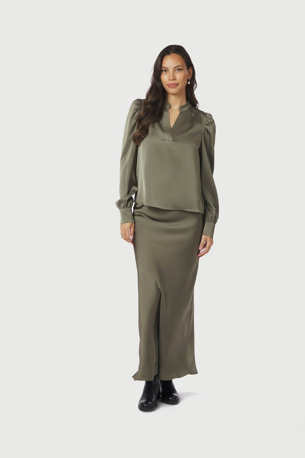 Neo Noir - Rosslyn Heavy Sateen Blouse 163769 - 255 - Cold Army