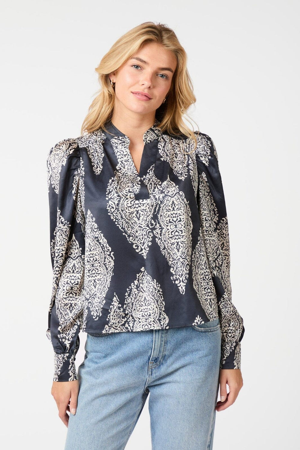 Neo Noir - Rosslyn Paisley Drop Blouse 163976 - Navy Bluser