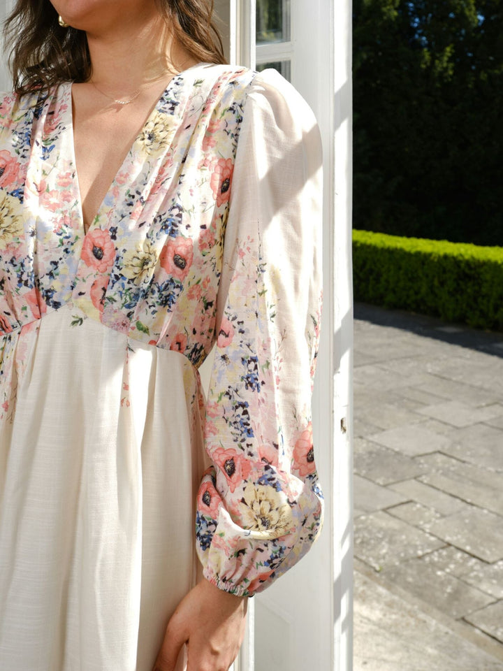 Neo Noir - Silfi Flower Print Dress 164828 - 122 - Creme Kjoler