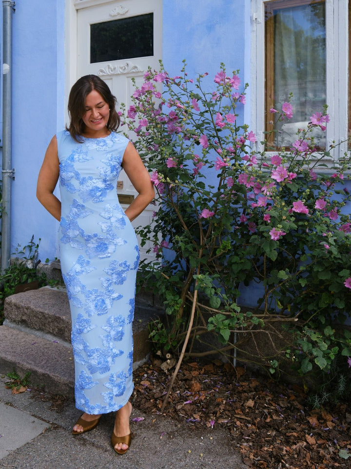 Neo Noir - Tiranna Big Flower Mesh Dress 166824 - 145 - Light Blue Kjoler